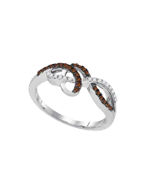 10kt White Gold Womens Round Brown Diamond Crossover Woven Band 1/5 Cttw