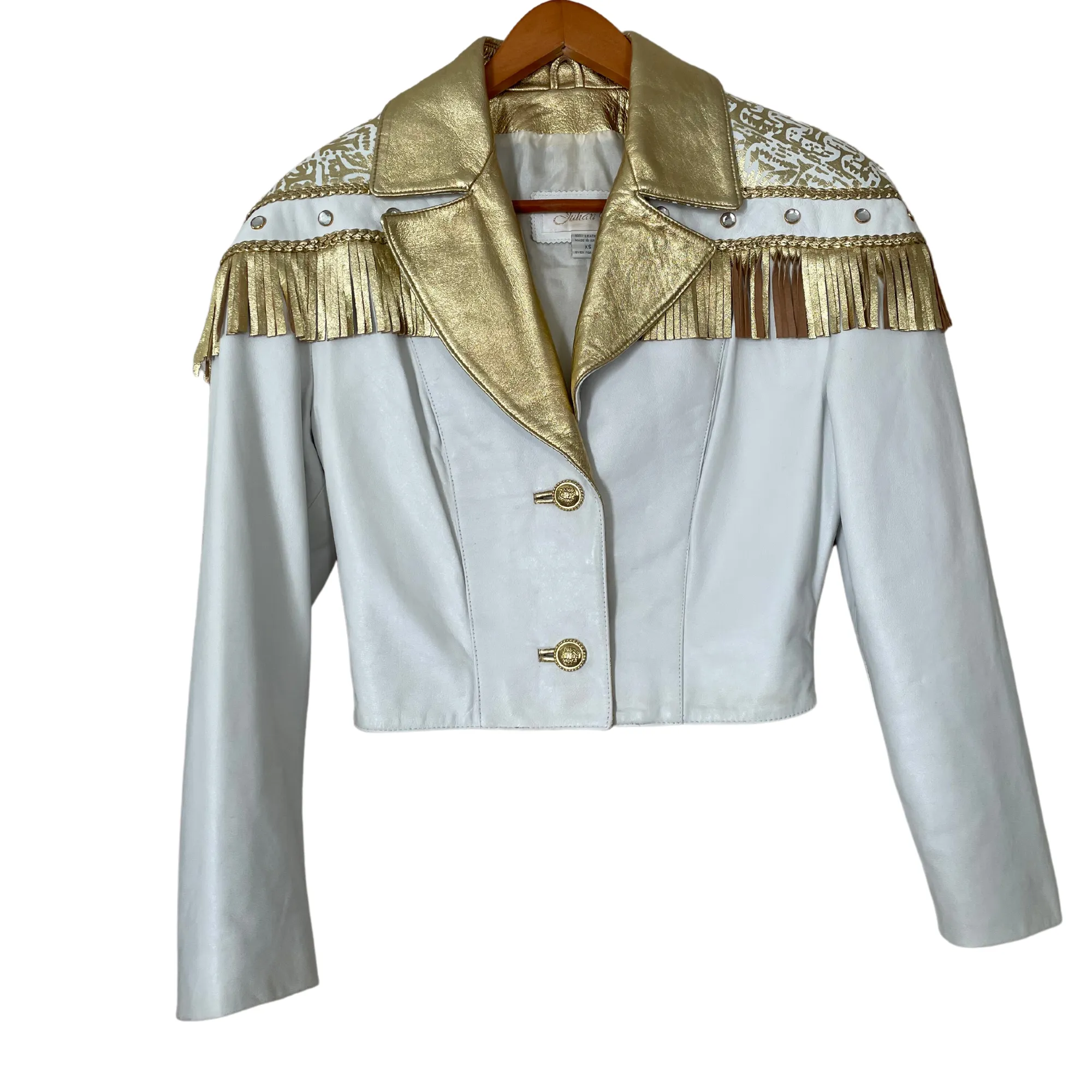 1980's Julian K White & Gold Leather Jacket