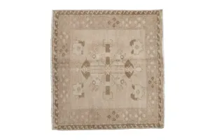 2x2 Vintage Distressed Oushak Square Rug Mat