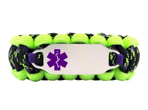 550 Paracord Medical ID Bracelet – Personalized Engraved Stainless Steel ID Tag w/ Purple Medical Symbol