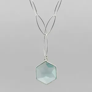 Aqua Blue Topaz Necklace 18" | Hexagon Pendant Sterling Silver Adjustable Chain | Handmade Y Necklace