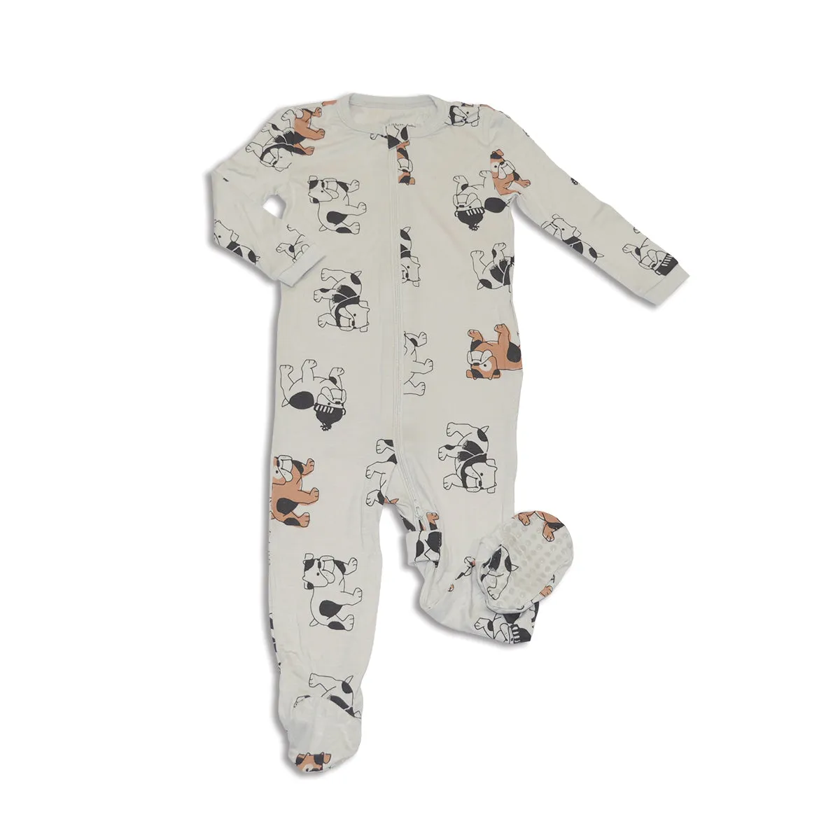 Bamboo Zip Up Footies (Cozy Bulldog Print)