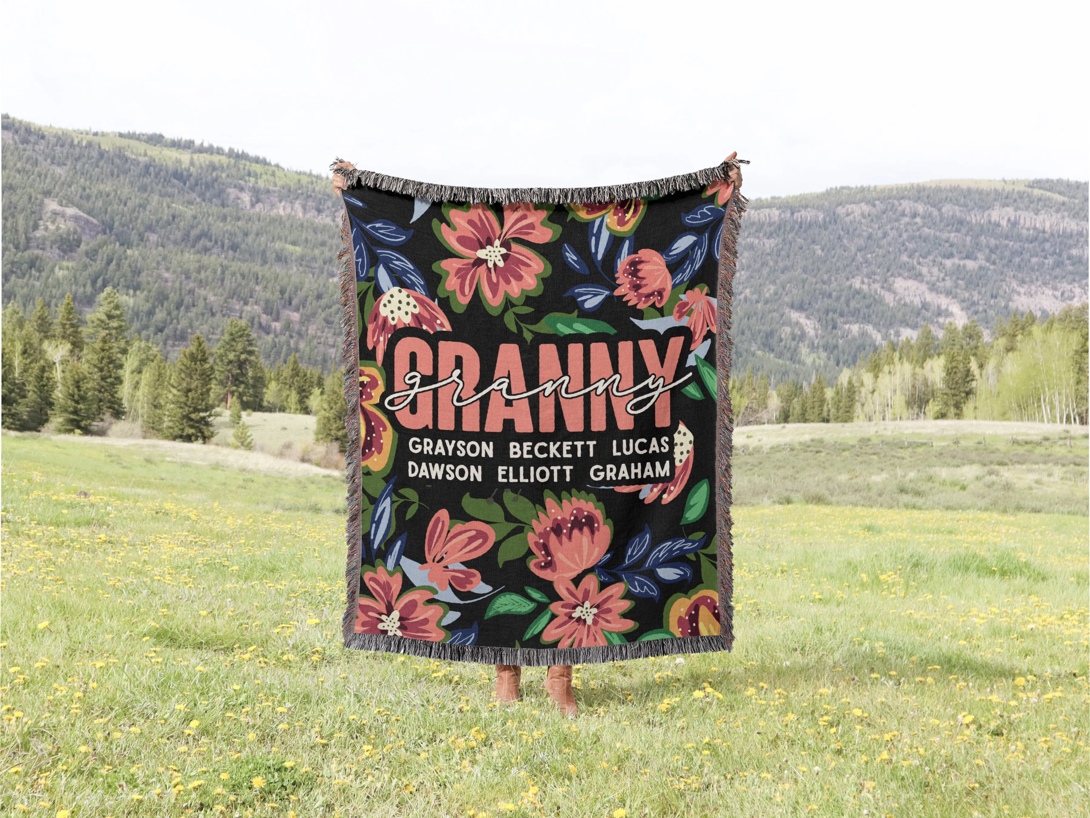 Black and Floral Mother Blanket with Names