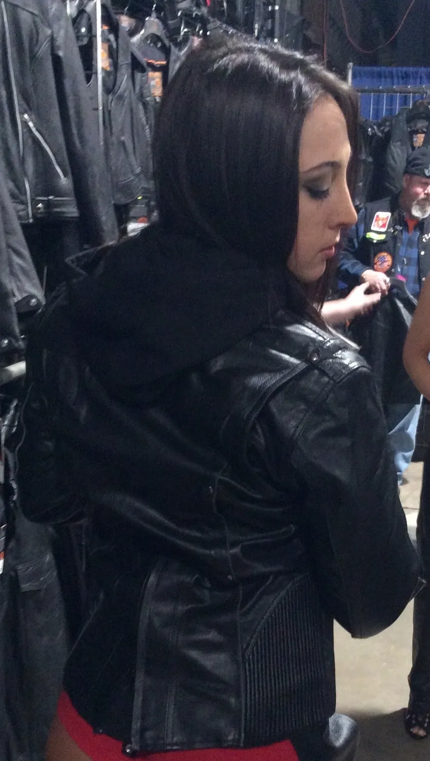 BLACK ML2066 Women's 3/4 Black Leather Hoodie Jacket with Reflective Tribal Design