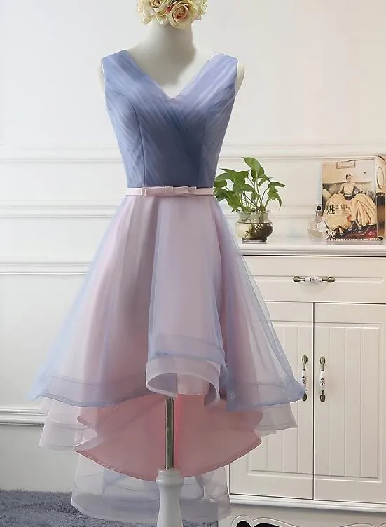 Blue and Pink Stylish High Low Party Dress, Cute Formal Gowns, Pretty Party Dresses