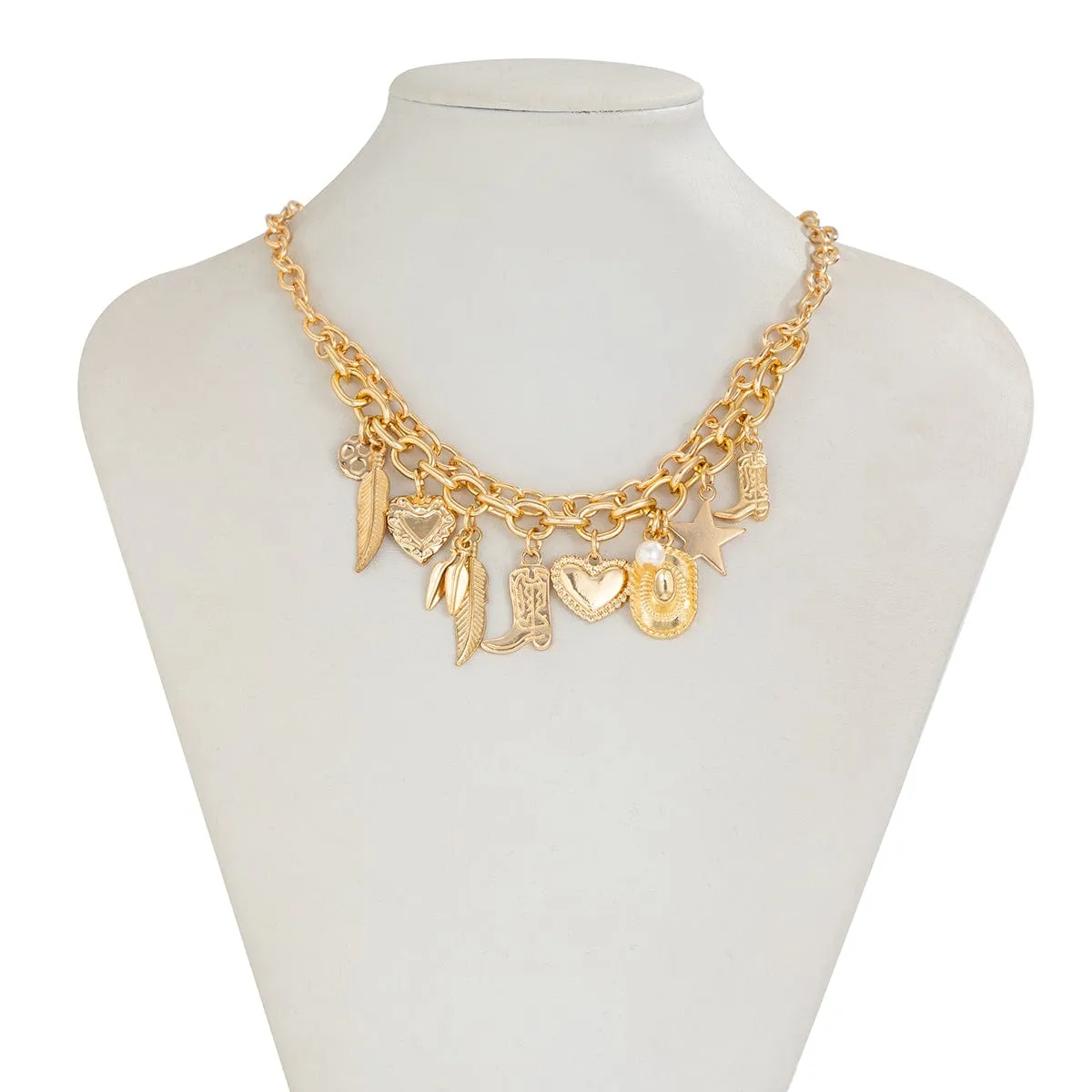Boho Gold Silver Plated Star Heart Boot Cowboy Hat Charm Necklace