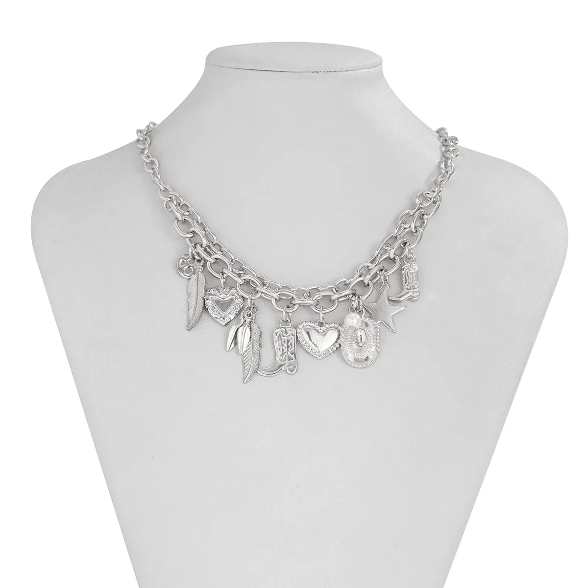 Boho Gold Silver Plated Star Heart Boot Cowboy Hat Charm Necklace