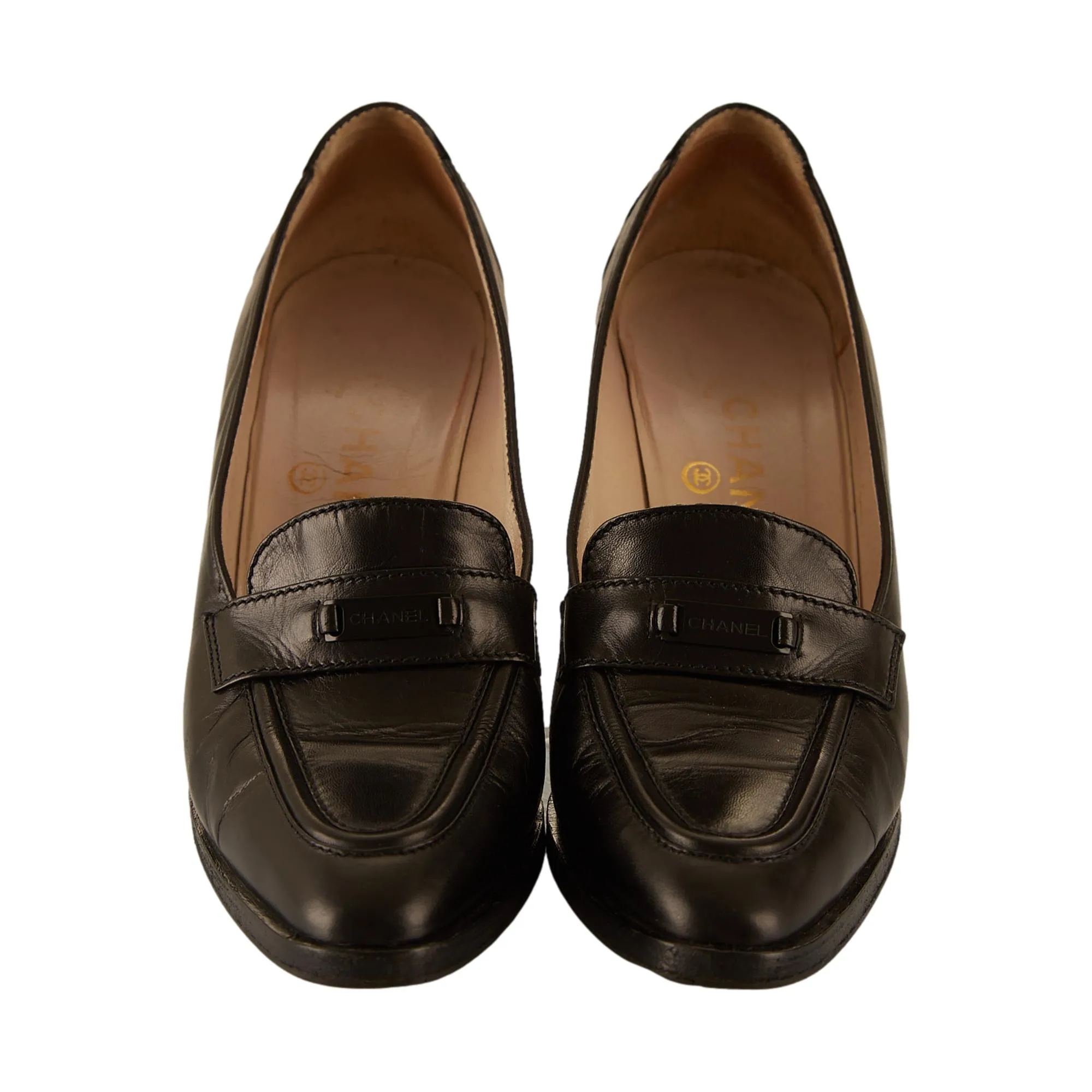 Chanel Black Logo Loafer Heels