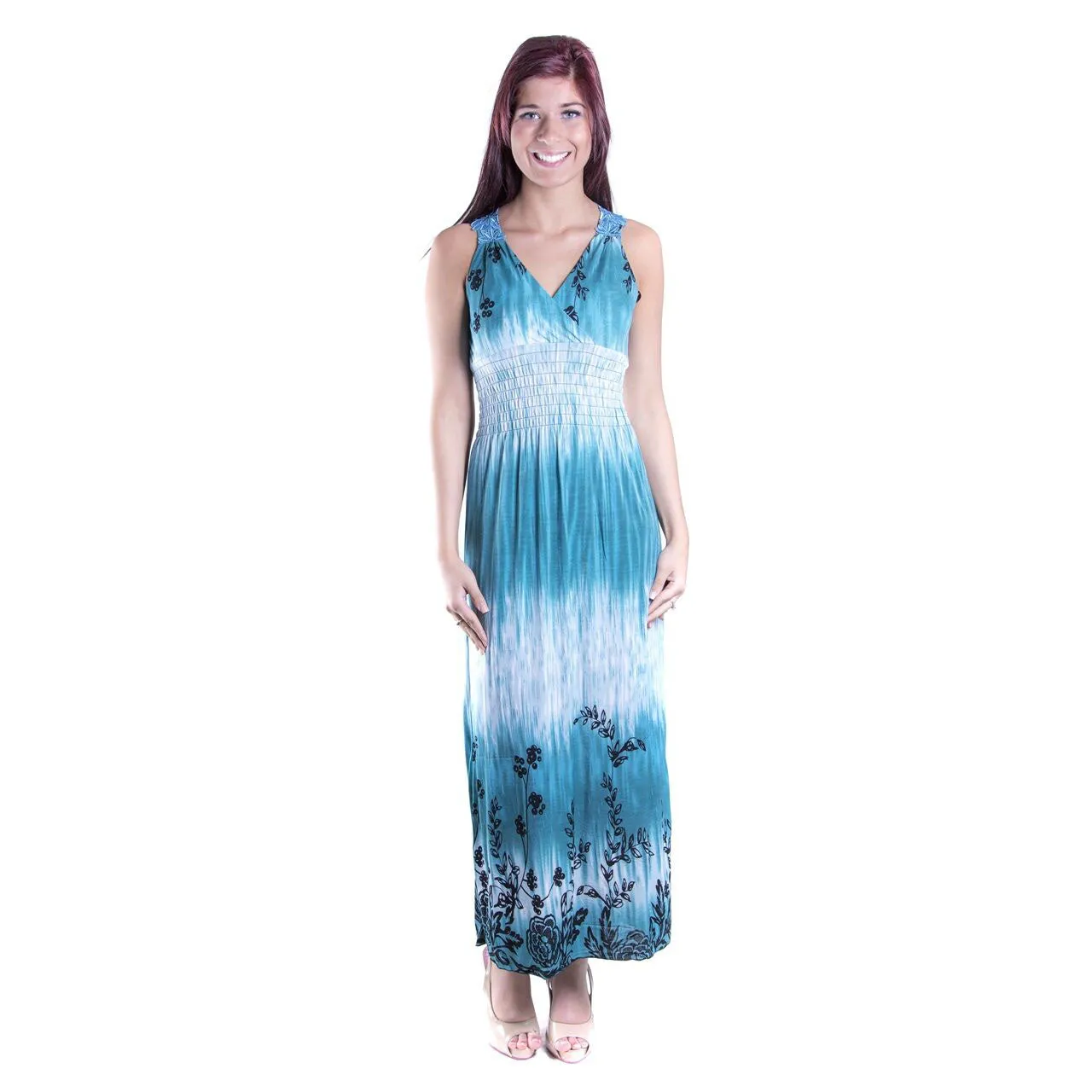 Clinched Waist Floral Maxi Dress