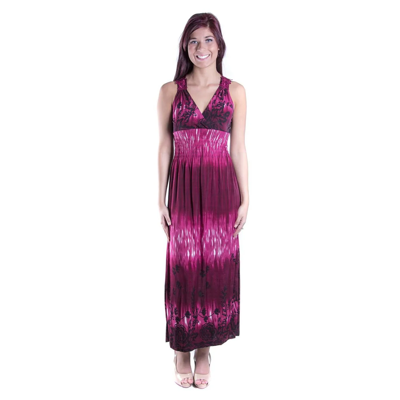 Clinched Waist Floral Maxi Dress