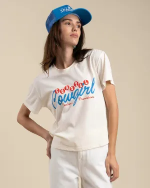 Coastal Cowgirl Boxy Tee - Vintage White/Blue Print