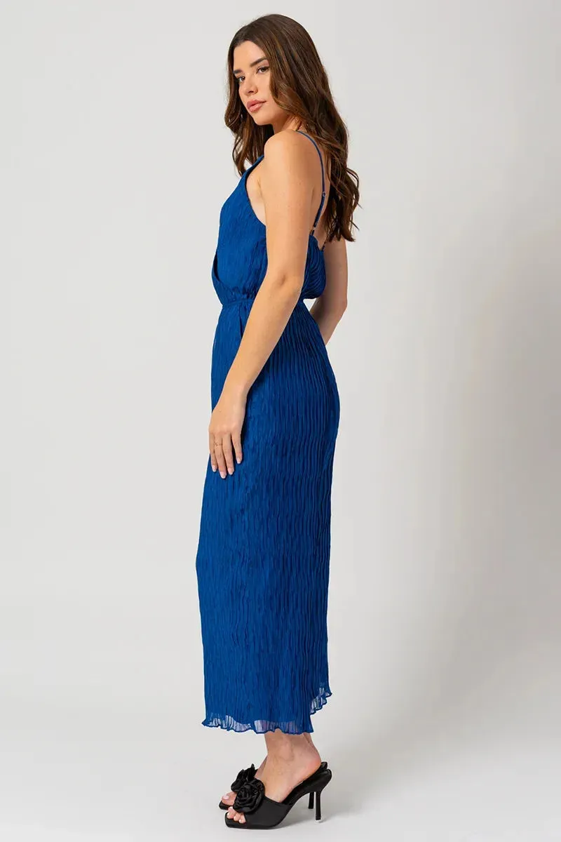Cobalt Blue Accordion Pleated Wide Leg Jumpsuit