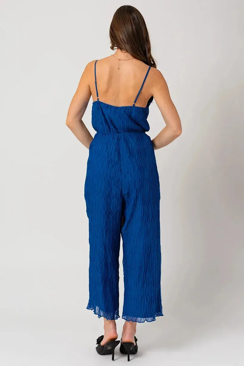 Cobalt Blue Accordion Pleated Wide Leg Jumpsuit