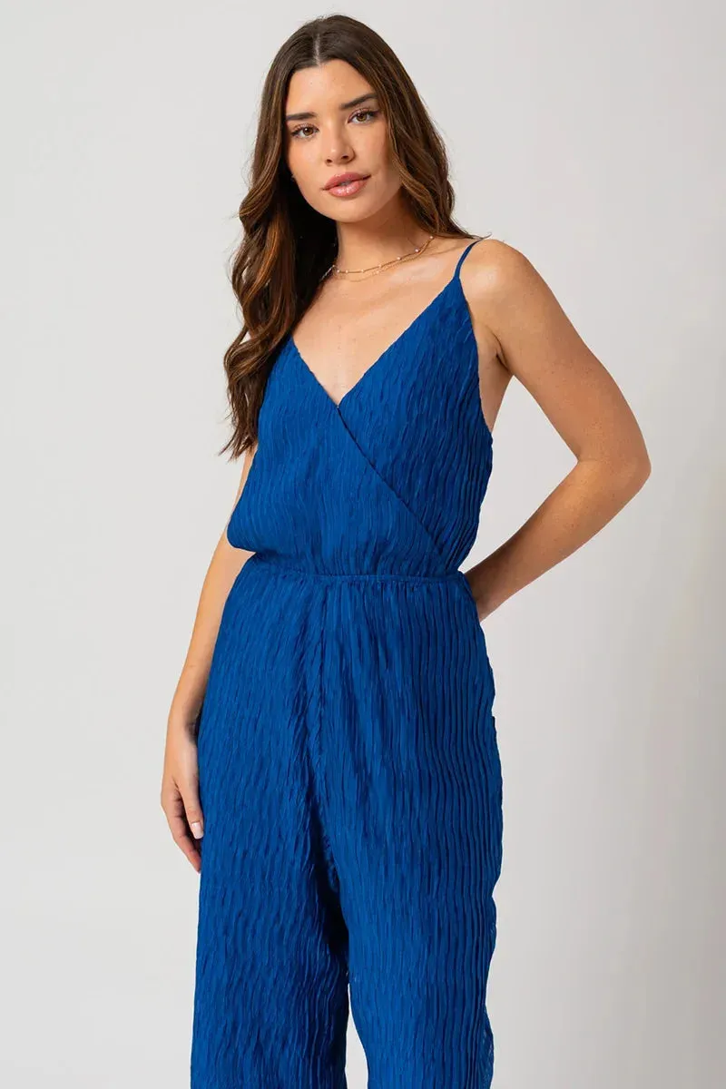 Cobalt Blue Accordion Pleated Wide Leg Jumpsuit