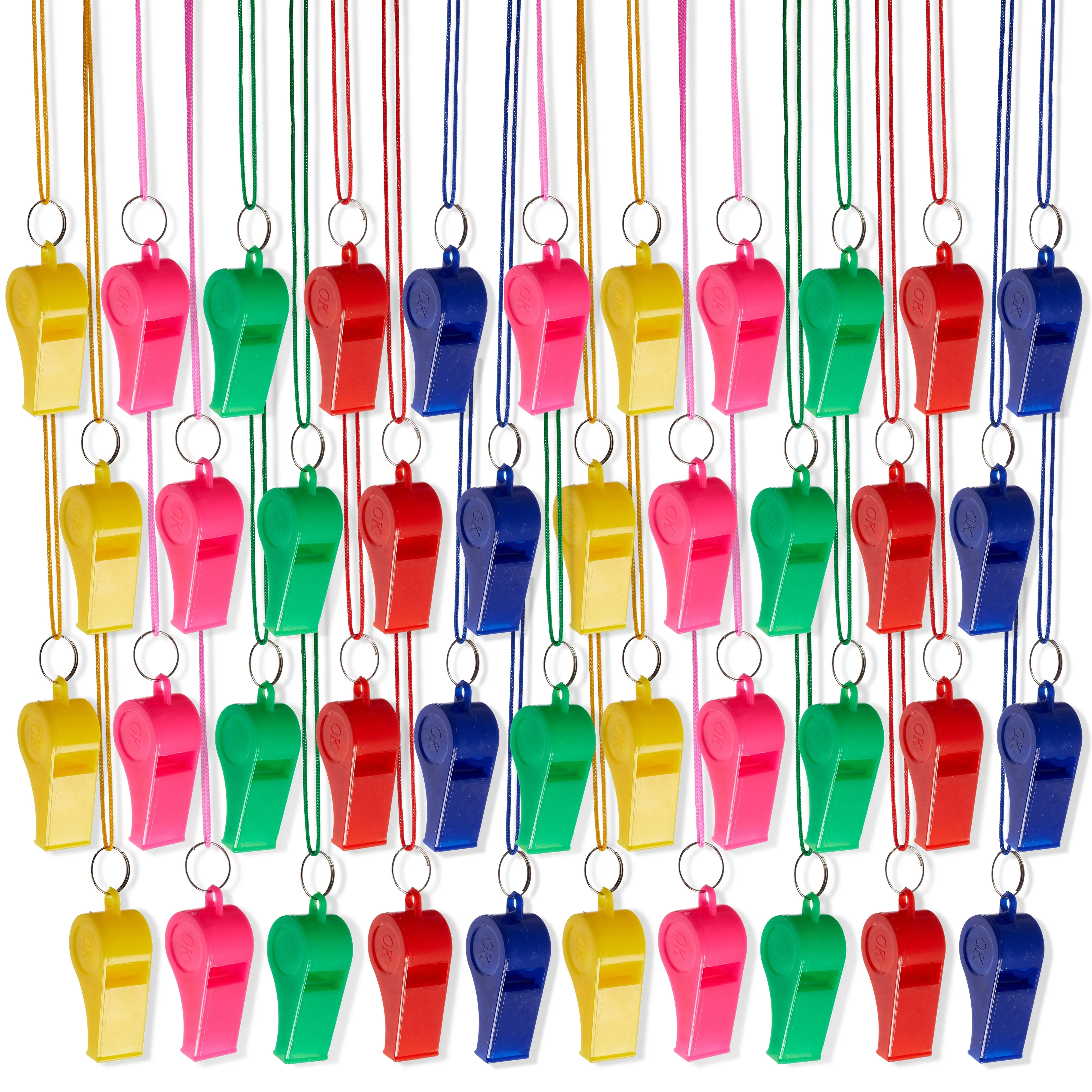 Colourful Sports Whistles with Lanyards