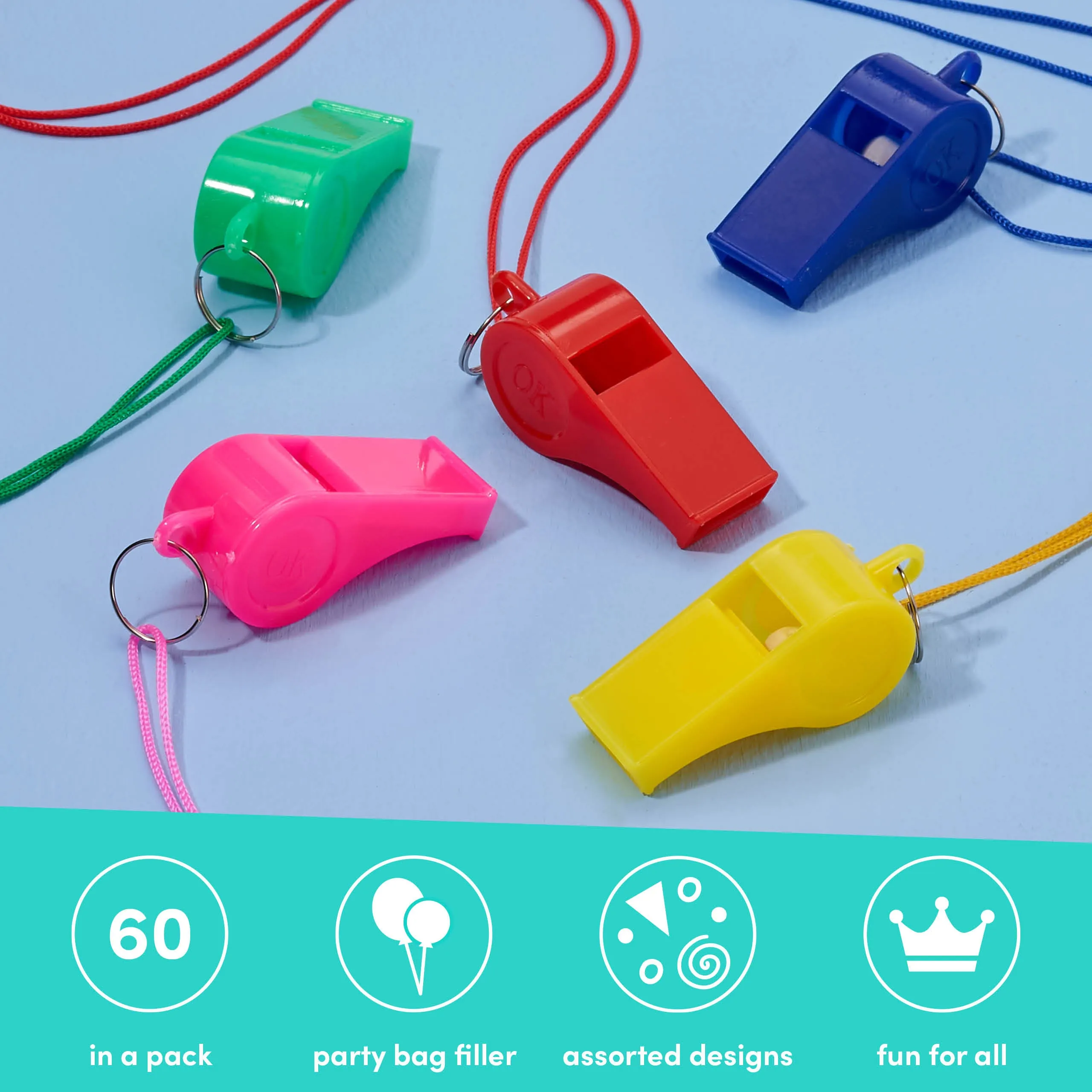 Colourful Sports Whistles with Lanyards