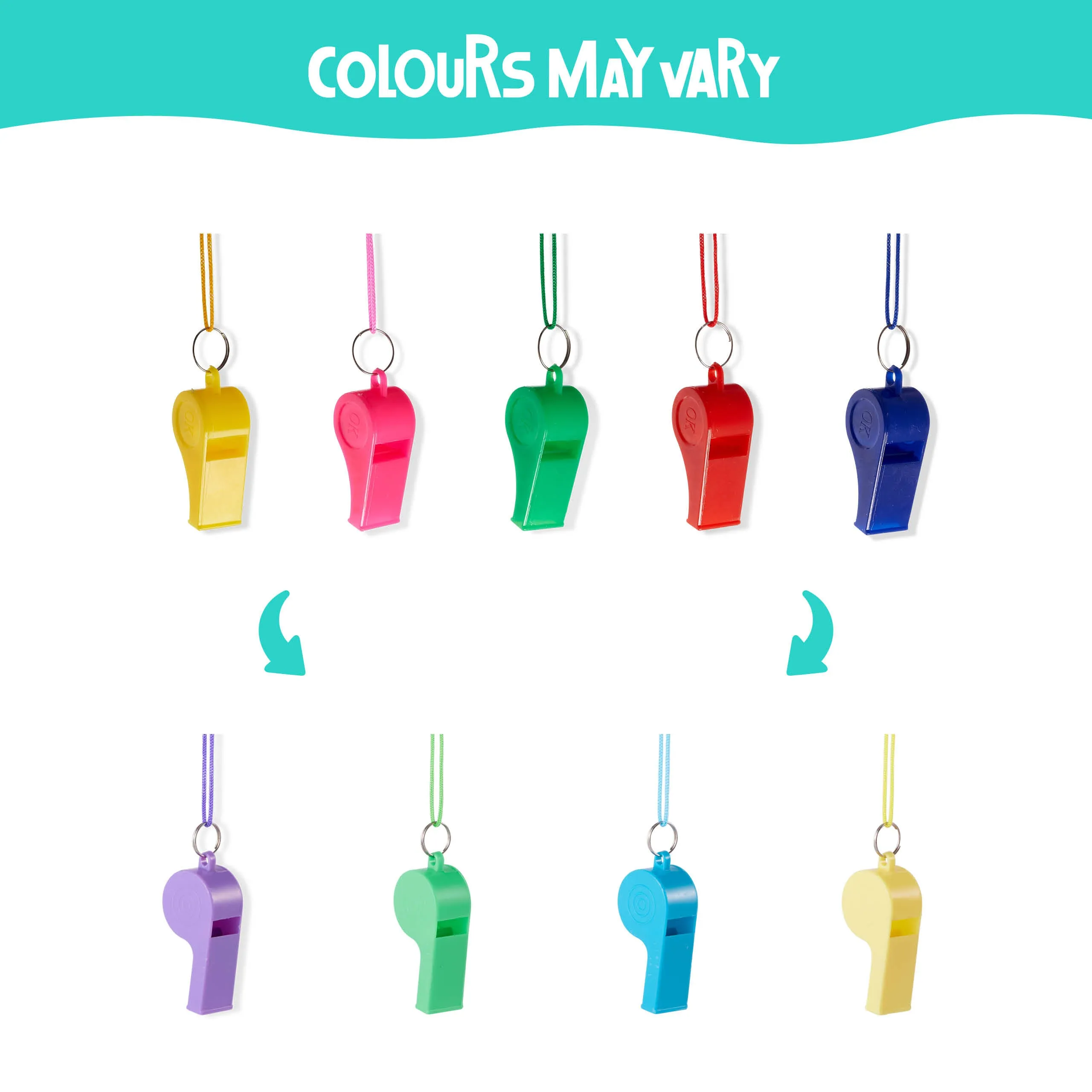 Colourful Sports Whistles with Lanyards