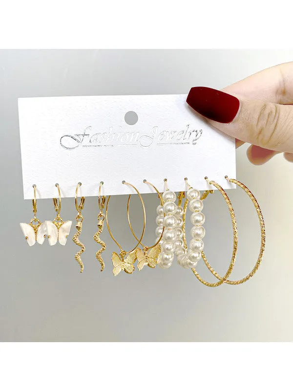 Combo of 11 Pair Chain Pearl Hoop and Stud Earrings