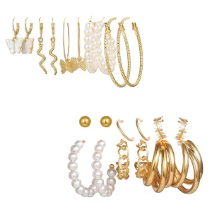 Combo of 11 Pair Chain Pearl Hoop and Stud Earrings