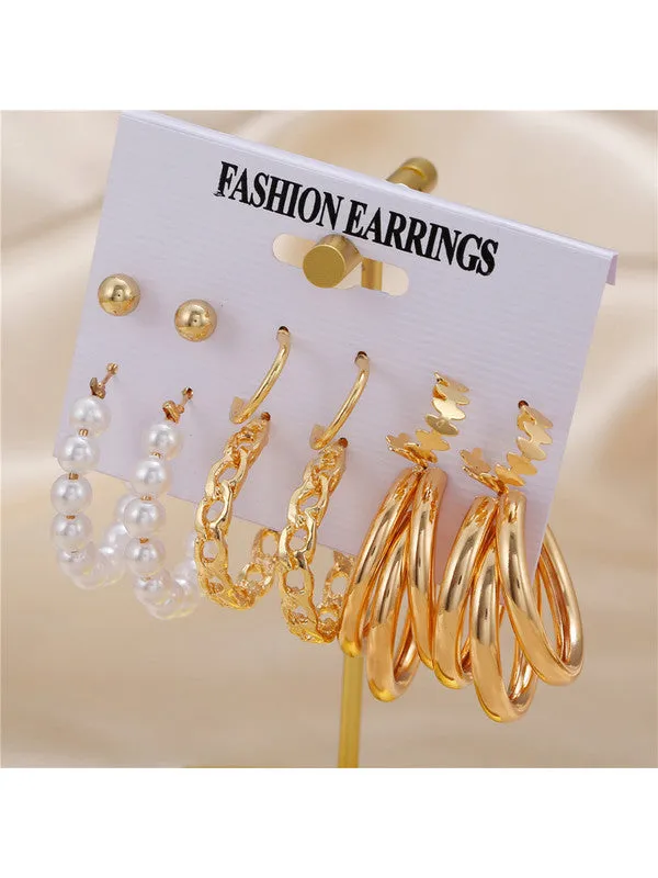 Combo of 11 Pair Chain Pearl Hoop and Stud Earrings