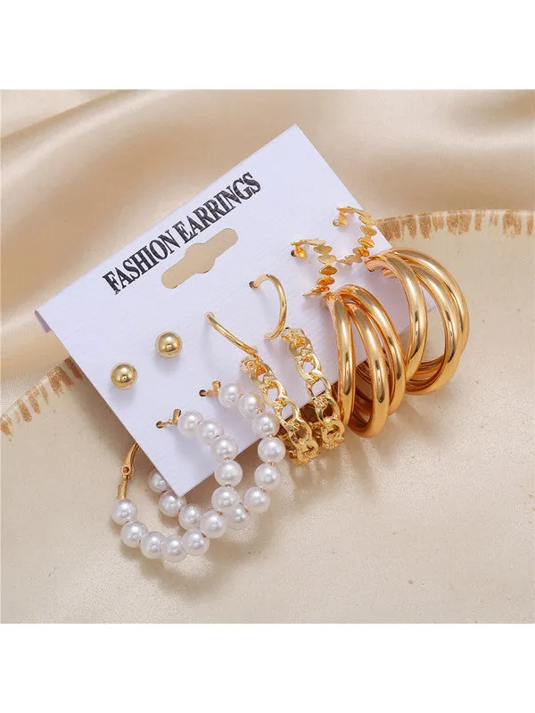 Combo of 11 Pair Pearl Drop Hoop and Stud Earrings