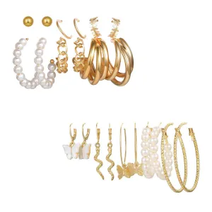 Combo of 11 Pair Pearl Drop Hoop and Stud Earrings