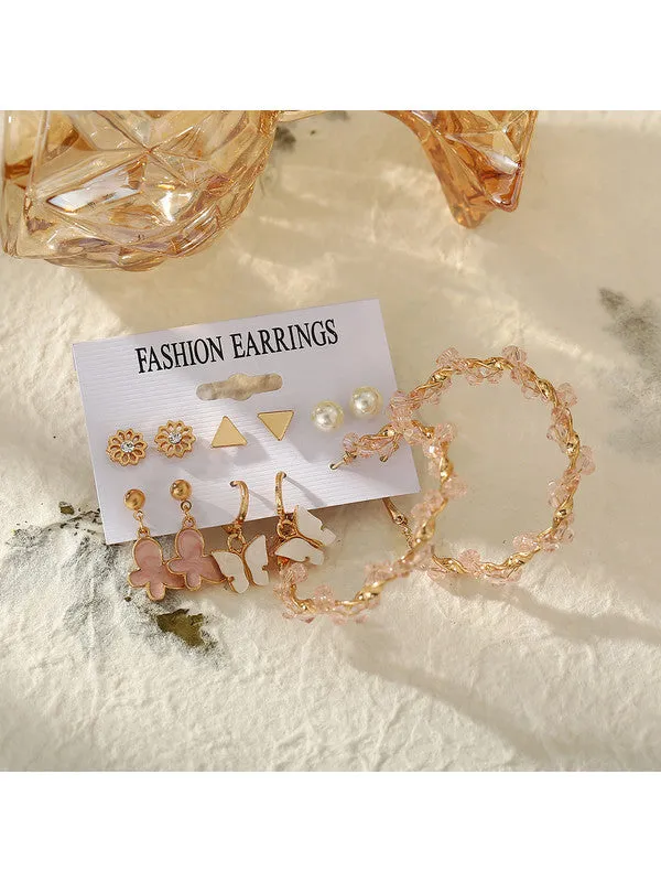Combo of 11 Pair Pearl Flower Studs and Hoop Earrings