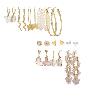 Combo of 11 Pair Pearl Flower Studs and Hoop Earrings