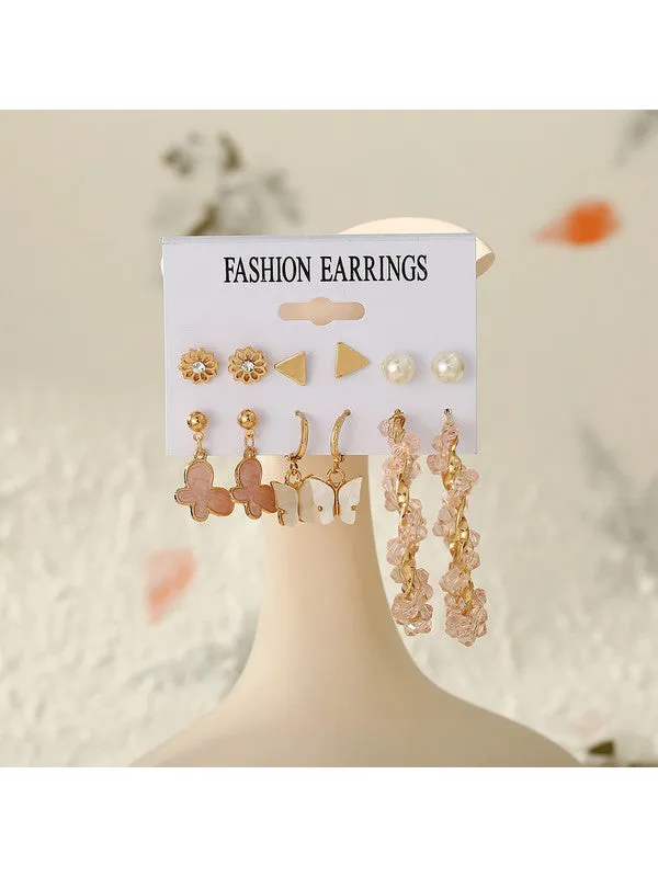 Combo of 11 Pair Pearl Flower Studs and Hoop Earrings