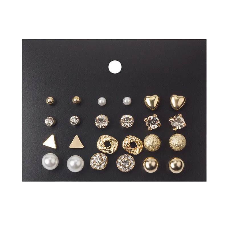 Combo Of 12 Pair Golden Stones Pearl Stud Earrings