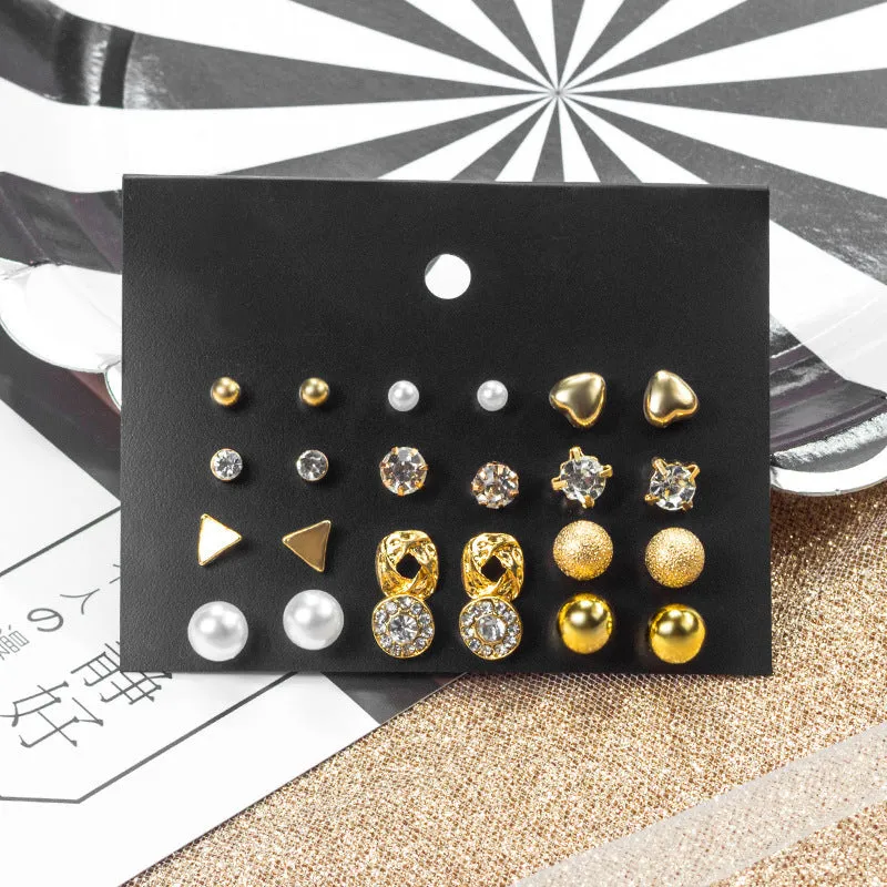 Combo Of 12 Pair Golden Stones Pearl Stud Earrings