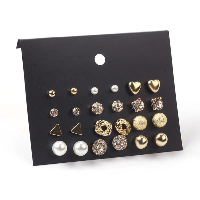 Combo Of 12 Pair Golden Stones Pearl Stud Earrings