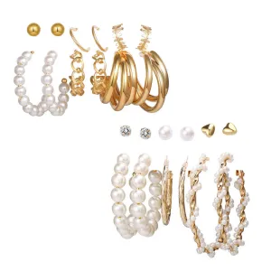 Combo of 12 Pair Pearl Crystal Heart Studs & Hoop Earrings