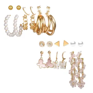 Combo of 12 Pair Pearl Flower Studs and Hoop Earrings