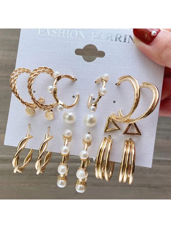 Combo of 15 Pair Chain & Pearl Hoop and Stud Earrings