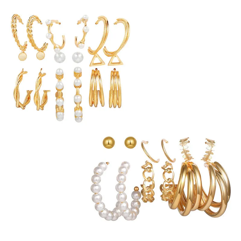 Combo of 15 Pair Chain & Pearl Hoop and Stud Earrings