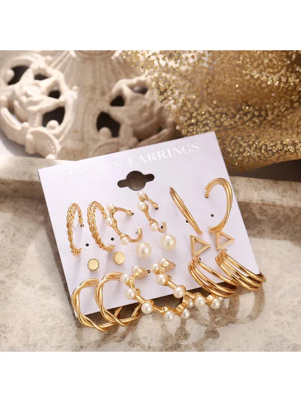 Combo of 15 Pair Chain & Pearl Hoop and Stud Earrings