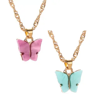 Combo of 2 Gold Plated Blue Mariposa Pendant
