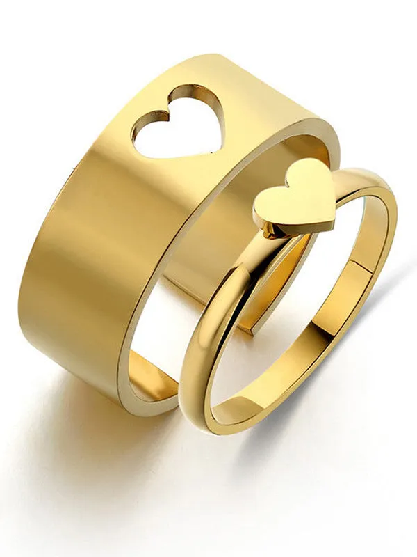 Combo of 2 Gold Plated Heart Matching Couple Ring