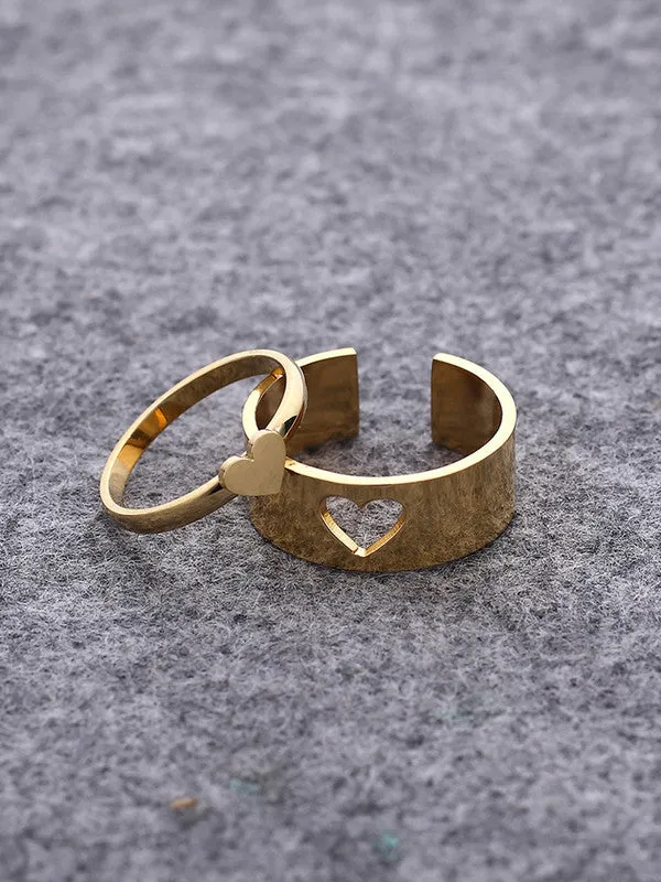 Combo of 2 Gold Plated Heart Matching Couple Ring