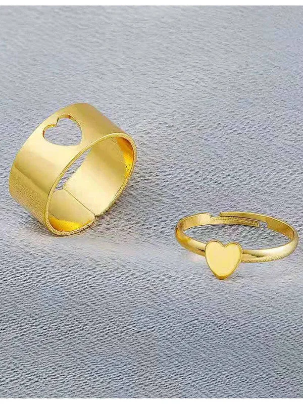 Combo of 2 Gold Plated Heart Matching Couple Ring