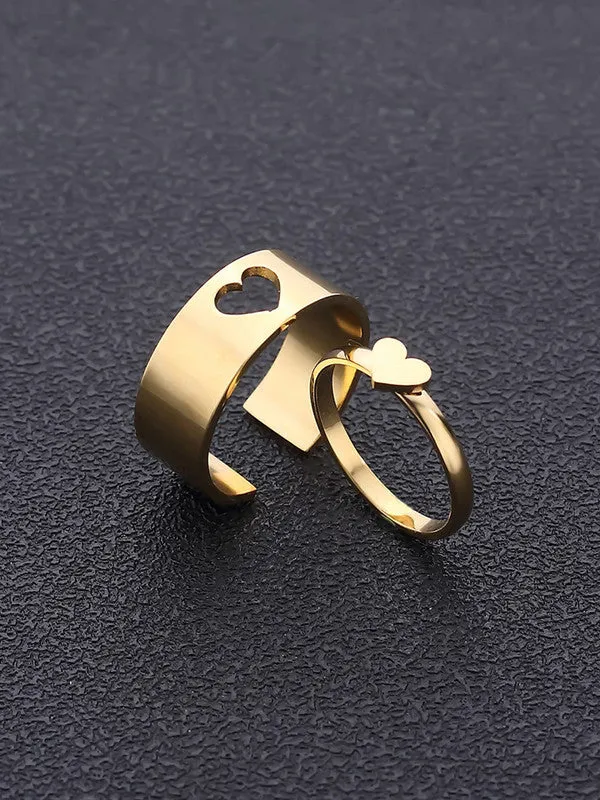 Combo of 2 Gold Plated Heart Matching Couple Ring