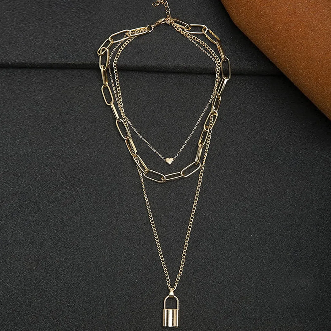Combo of 2 Golden and Silver Heart Lock Pendant