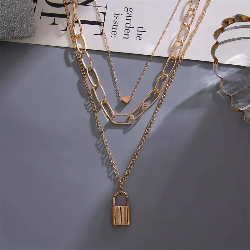 Combo of 2 Golden and Silver Heart Lock Pendant