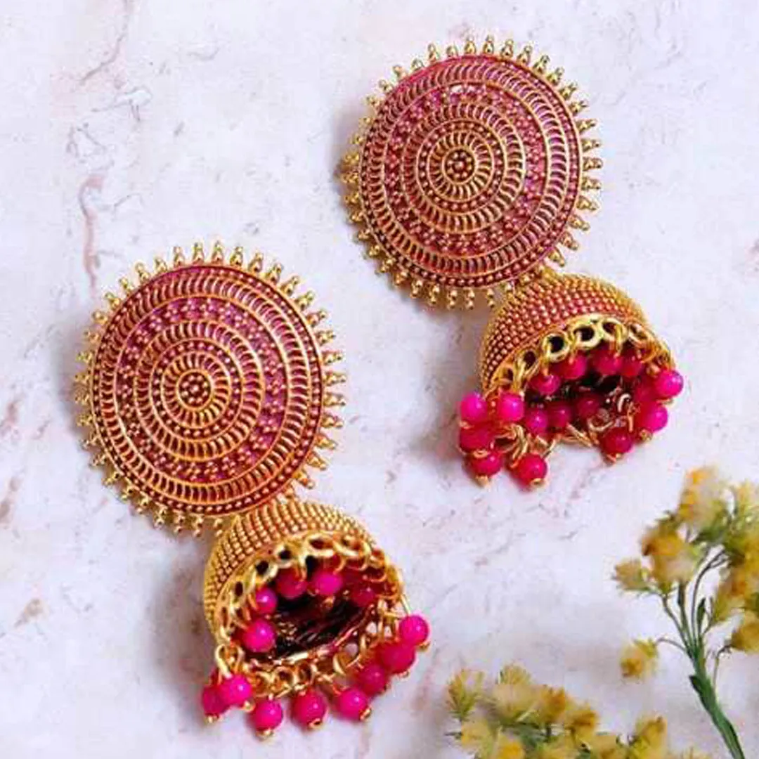 Combo of 2 Pink and Peach Pearls Dome Shape Jhumki