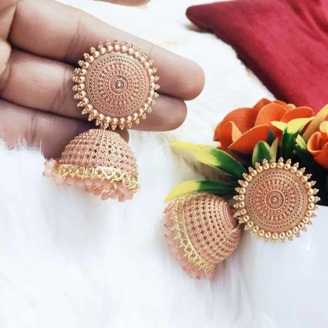 Combo of 2 Pink and Peach Pearls Dome Shape Jhumki