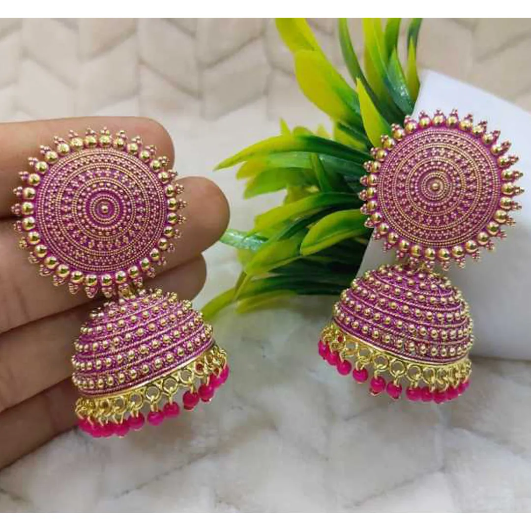 Combo of 2 Pink and Peach Pearls Dome Shape Jhumki
