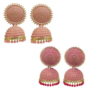 Combo of 2 Pink and Peach Pearls Dome Shape Jhumki
