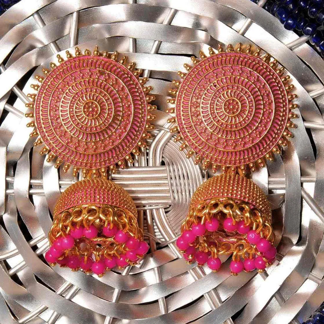 Combo of 2 Pink and Peach Pearls Dome Shape Jhumki