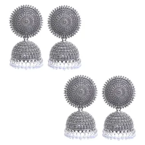 Combo of 2 Silver Pearls Drop Dome Shape Jhumki
